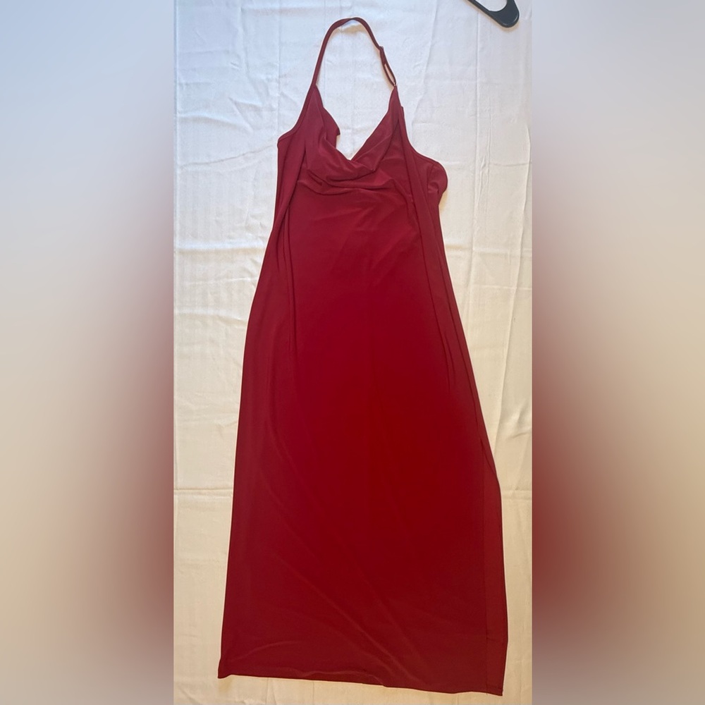 Bebe Vibrant Red Halter Maxi Dress size Large